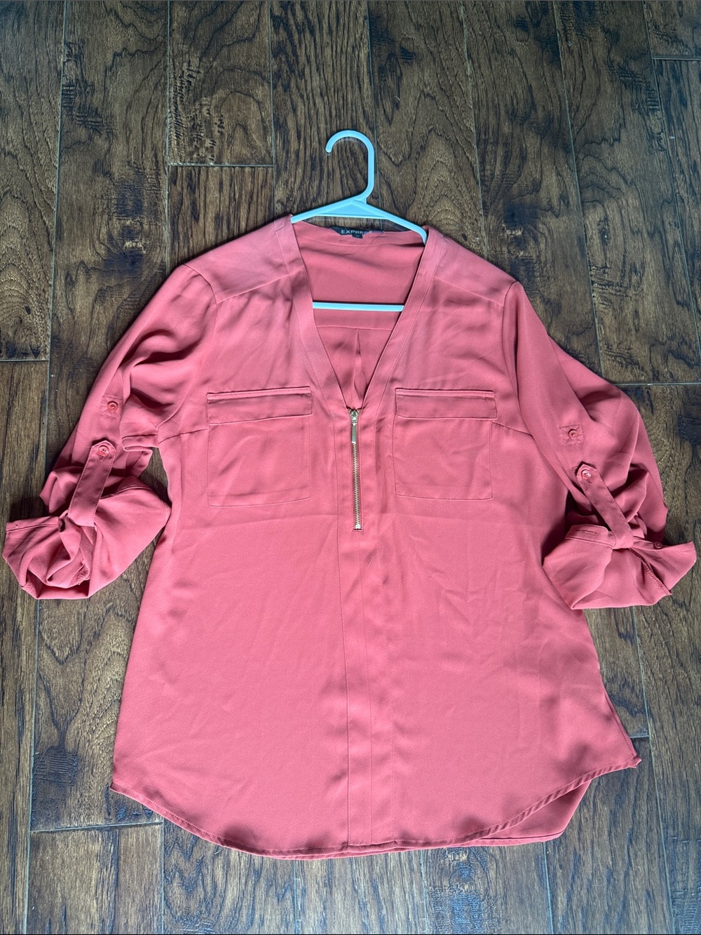 Express Women's Zip-Front Blouse in Burnt Orange, size medium